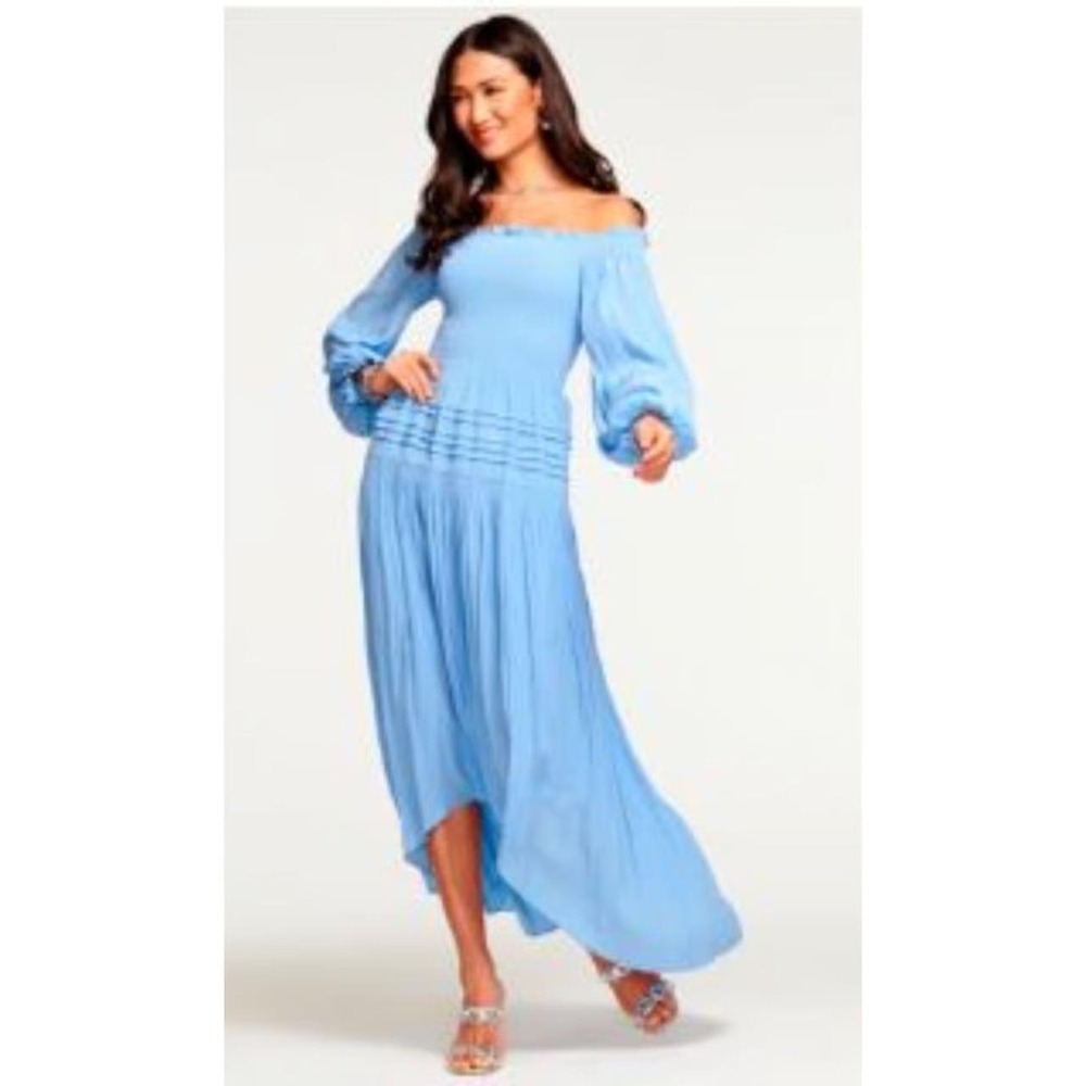 Ramy Brook Anita Ocean Blue Off The Shoudler Hi-Lo Dress (MSRP: $405) Medium - Picture 2 of 5